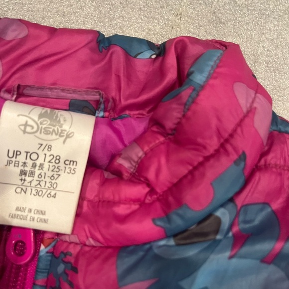 [7-8Y]Disney Stitch Kids Pink and Blue puffer Jacket - Picture 2 of 5